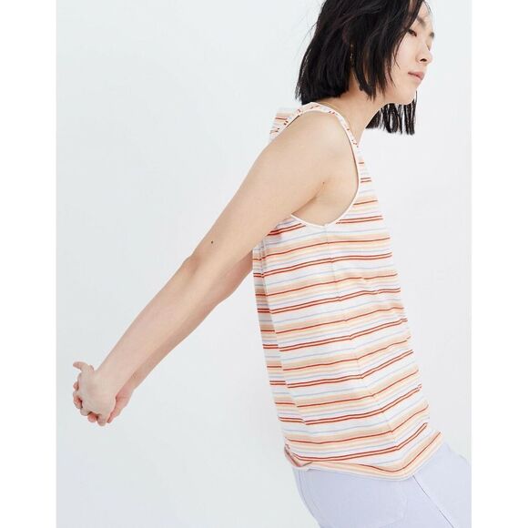 Madewell Women’s Whisper Cotton V-Neck Stripe Pocket Tank Size Medium - Picture 4 of 4